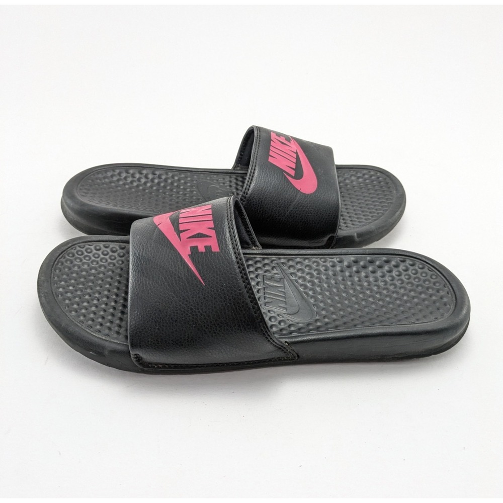 Womens Nike Benassi JDI Black Pink Slides Slip On Sandals 343881-061 Size 9